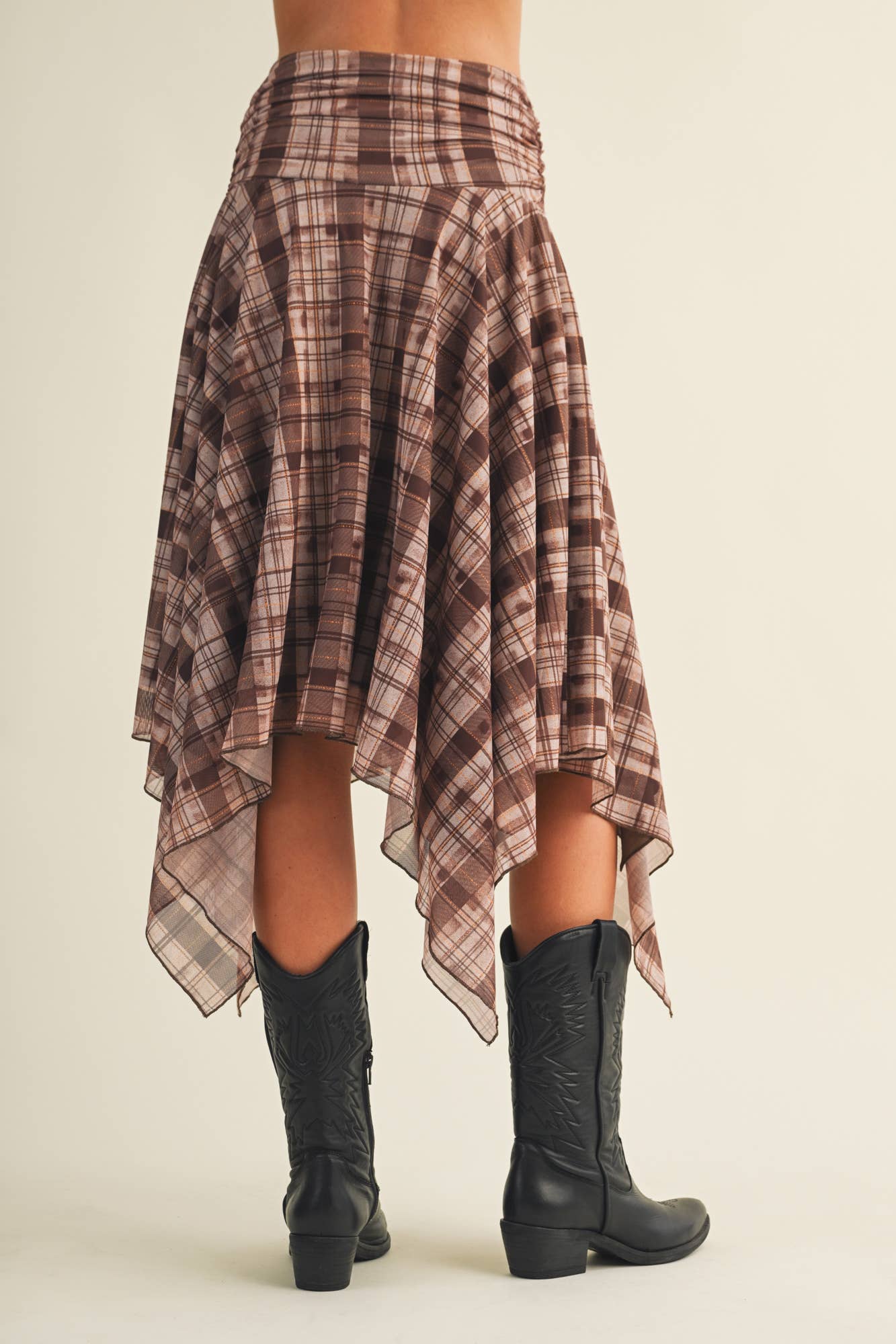 Plaid Handkerchief Hem Midi Skirt
