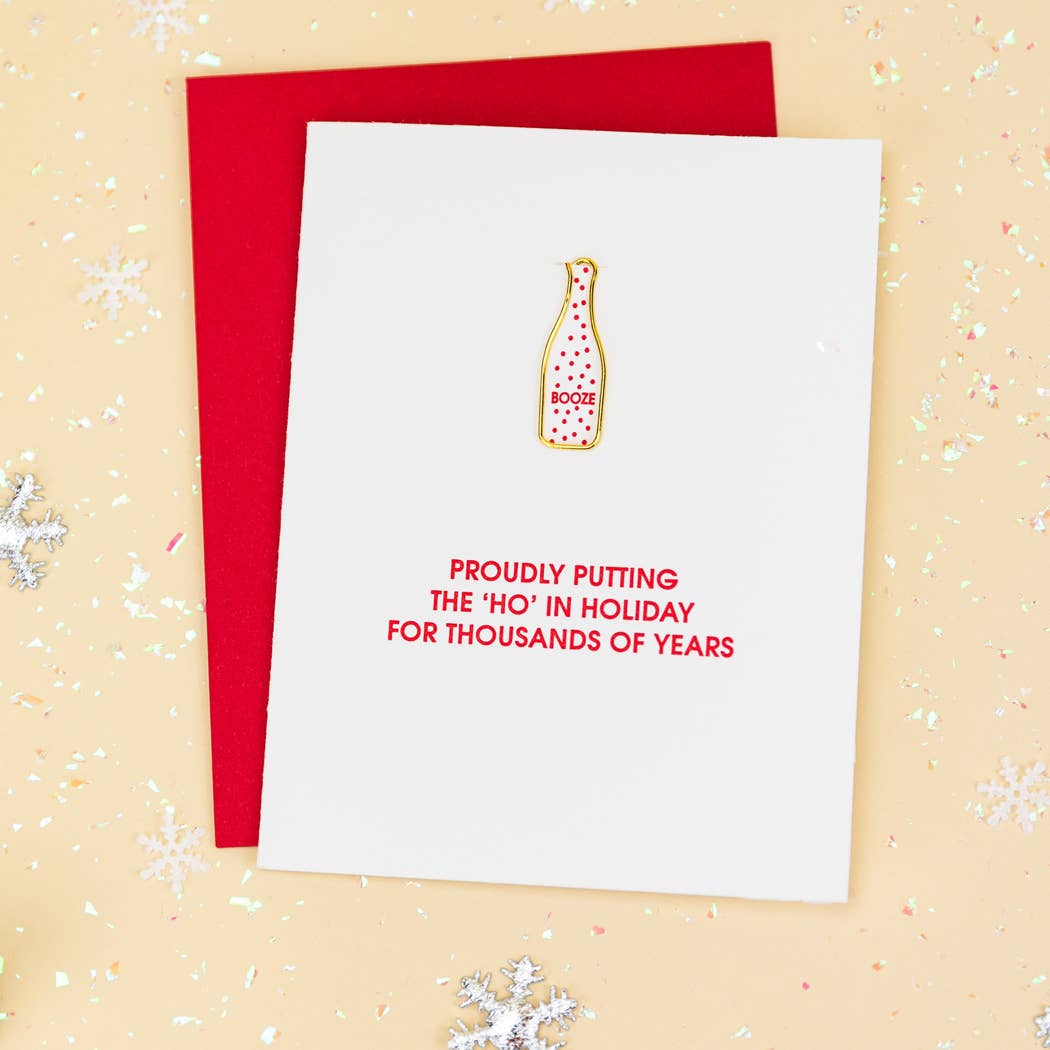 Ho in Holiday Letterpress Card with Bottle Paper Clip